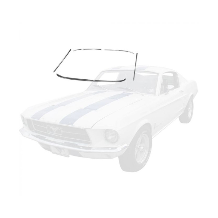 Kit de moulures chromées d'entourage de pare brise, Mustang Fastback et Coupé de 65 à 68