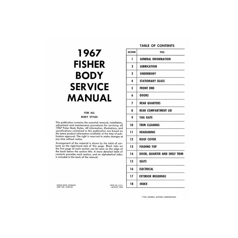 Manuel de réparation pour Corvette de 1967