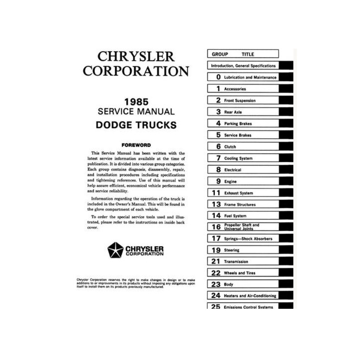 Manuel de réparation pour RAM D150 D250 D350 de 1985