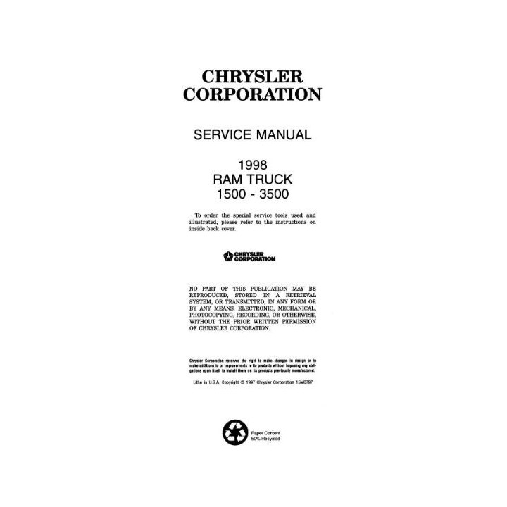 Manuel de réparation pour RAM 1500 2500 3500 de 1998