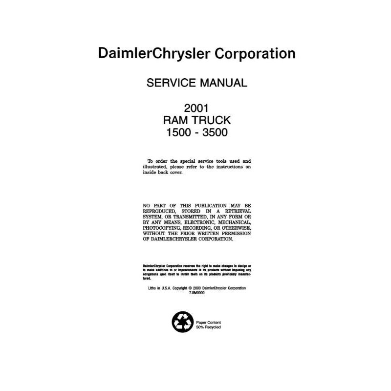 Manuel de réparation pour RAM 1500 2500 3500 de 2001