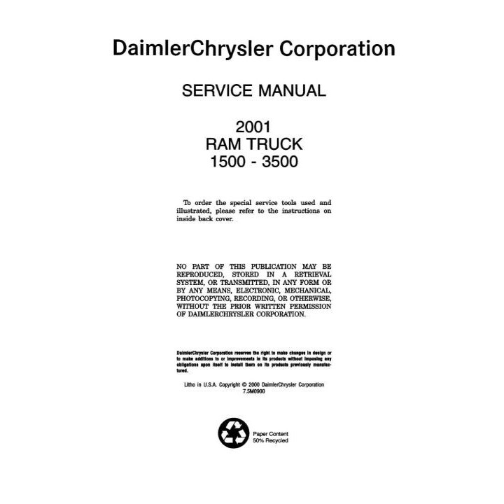 Manuel de réparation pour RAM 1500 2500 3500 de 2001